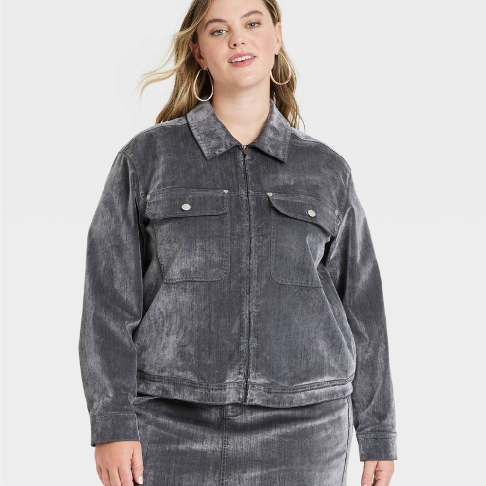 Women's Holiday Flocked Denim Jacket - Universal Thread™Gray XXL
